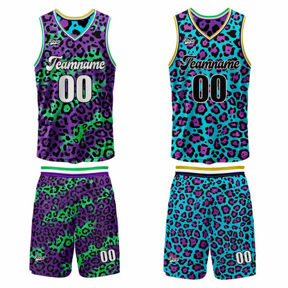 Custom Purple Aqua Reversible Basketball Suit for Adults and Kids Personalized Jersey