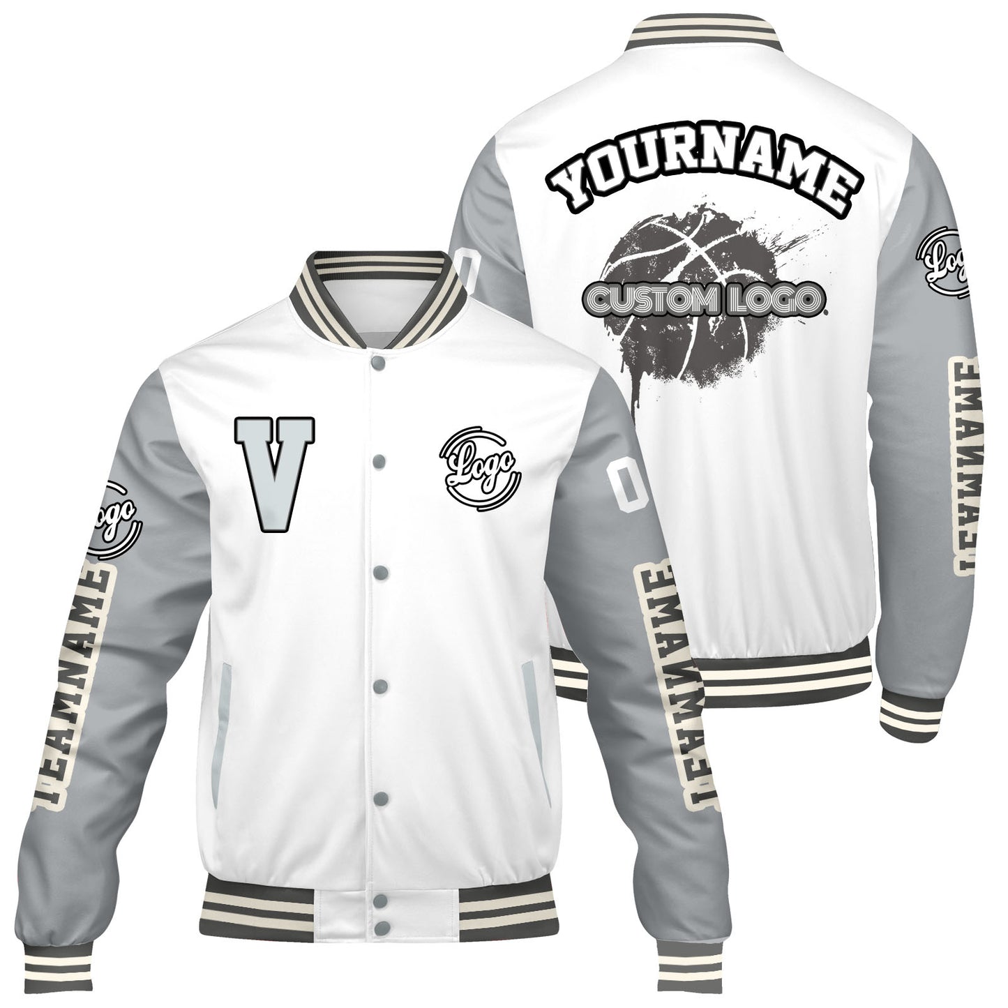 Custom White Grey Varsity Jackets for Men Women Youth Personalized Letterman Jackets