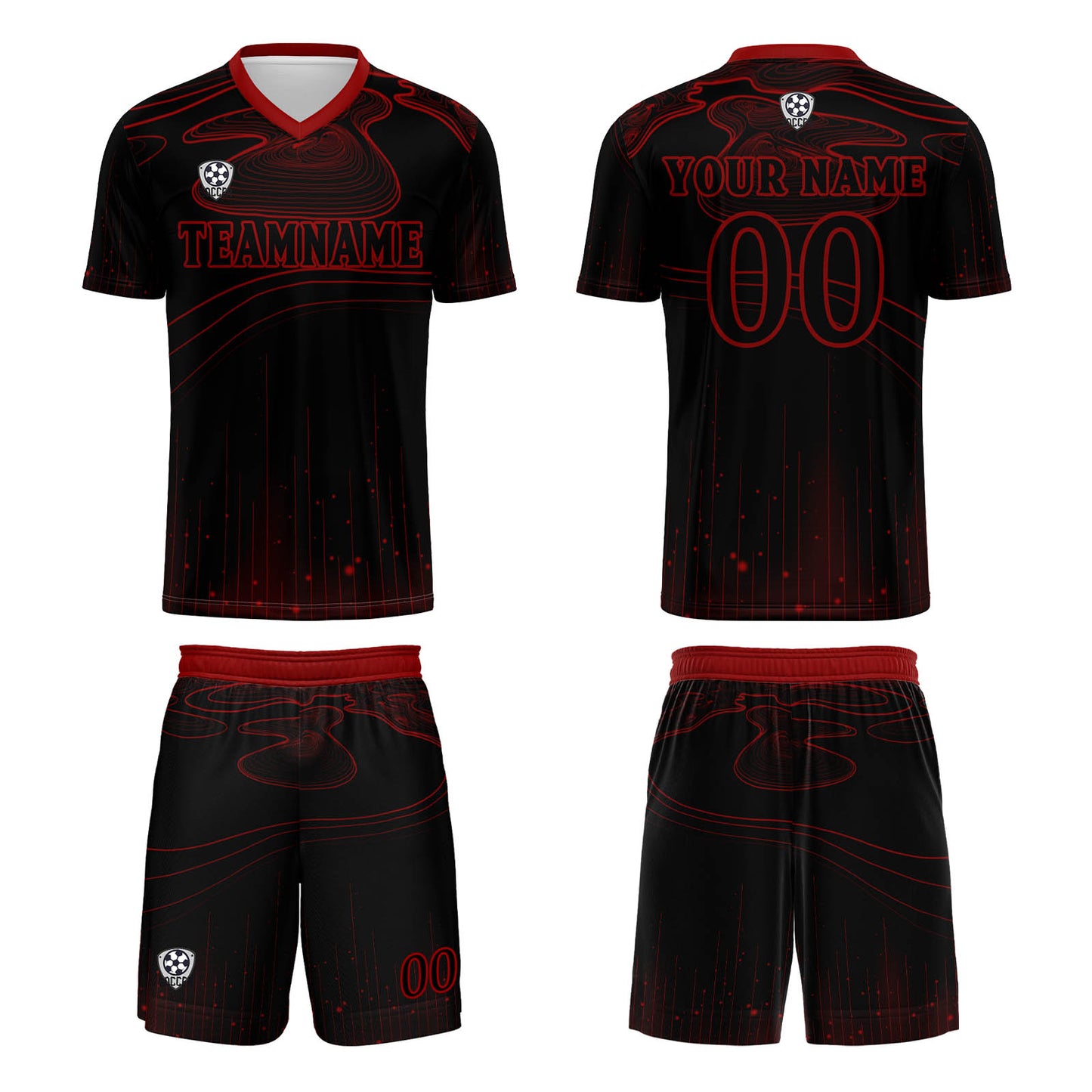 Custom Black Red Soccer Uniform Jersey Kids Adults Personalized Set Jersey Shirt