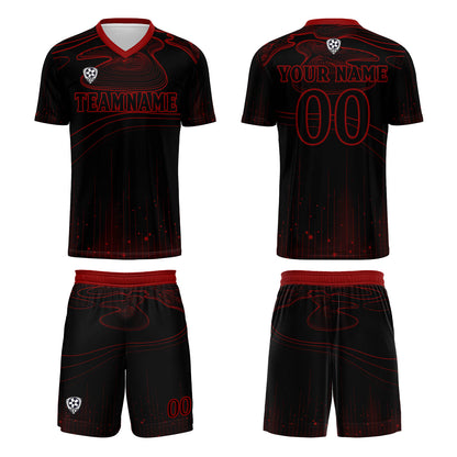 Custom Black Red Soccer Uniform Jersey Kids Adults Personalized Set Jersey Shirt