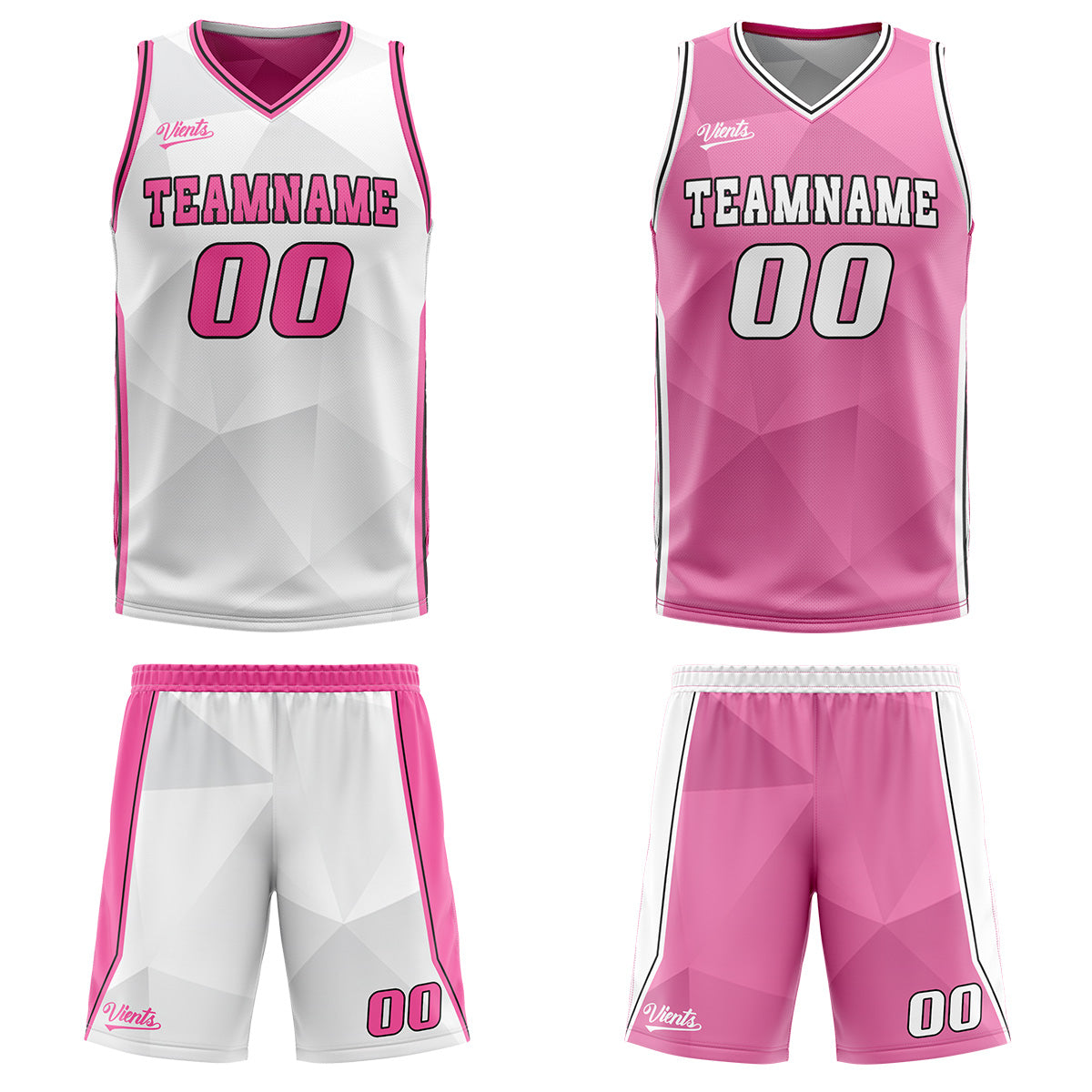 Custom White Pink Reversible Basketball Suit for Adults and Kids Personalized Jersey