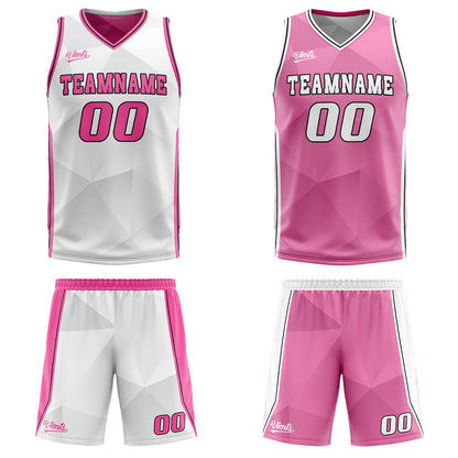 Custom White Pink Reversible Basketball Suit for Adults and Kids Personalized Jersey