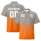 Custom Grey Orange Football Gradient Polo Shirts  Add Your Unique Logo/Name/Number