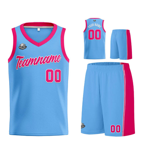 Custom Light Blue Hot Pink Basketball Jersey for Men Women Adult Youth Stitched Name Number Logo