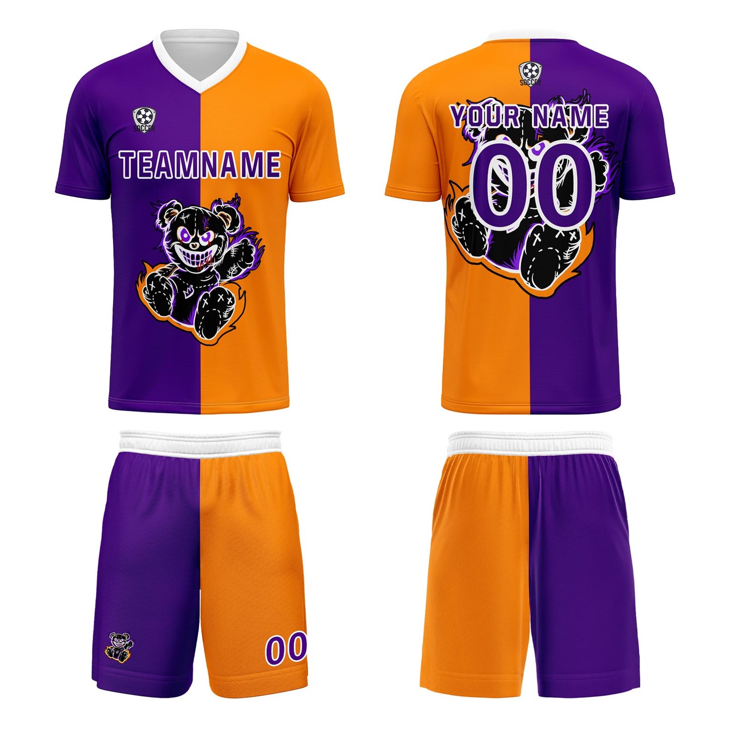 Custom Purple Orange Soccer Uniform Jersey Kids Adults Personalized Set Jersey Shirt