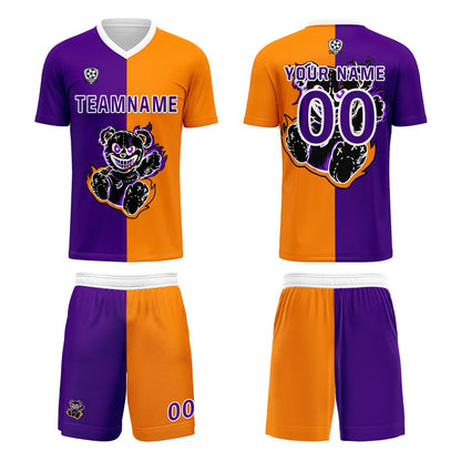 Custom Purple Orange Soccer Uniform Jersey Kids Adults Personalized Set Jersey Shirt