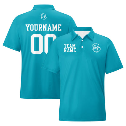 Custom Aqua White Football Polo Shirts  Add Your Unique Logo/Name/Number