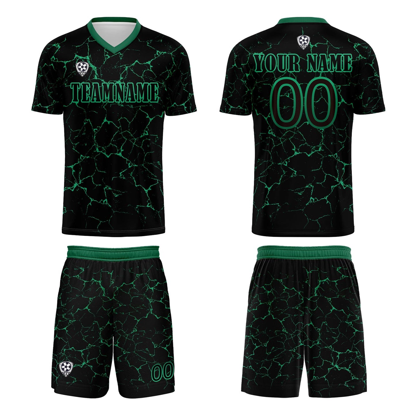 Custom Black Green Soccer Uniform Jersey Kids Adults Personalized Set Jersey Shirt