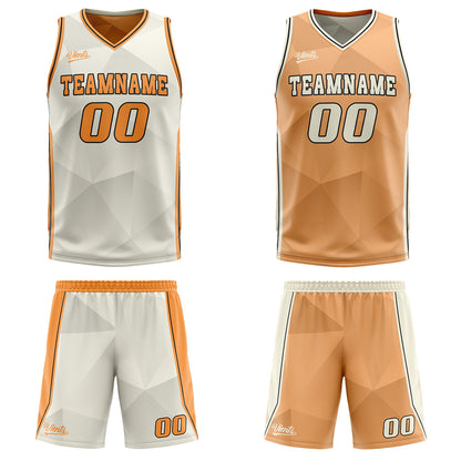 Custom Cream Orange Reversible Basketball Suit for Adults and Kids Personalized Jersey