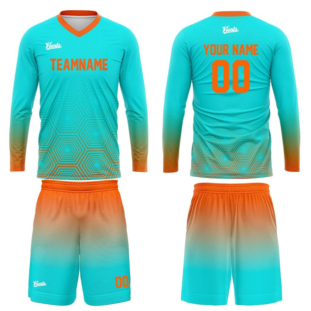 Custom Cyan Orange Basketball Soccer Football Shooting Long T-Shirt for Adults and Kids