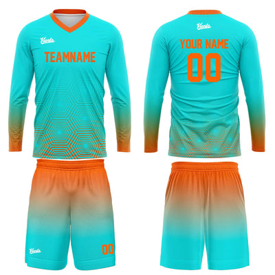 Custom Cyan Orange Basketball Soccer Football Shooting Long T-Shirt for Adults and Kids
