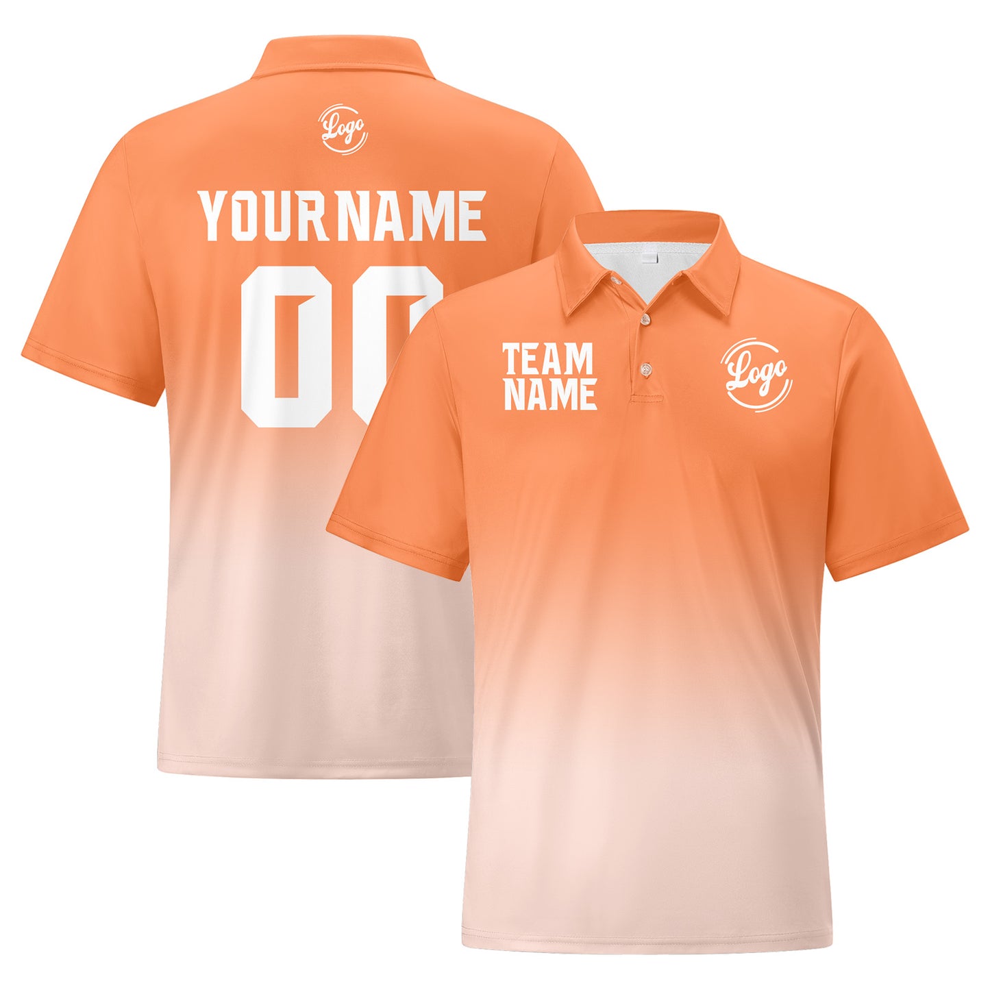 Custom Light Orange Light Pink Football Gradient Polo Shirts  Add Your Unique Logo/Name/Number