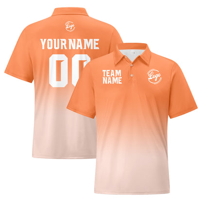 Custom Light Orange Light Pink Football Gradient Polo Shirts  Add Your Unique Logo/Name/Number