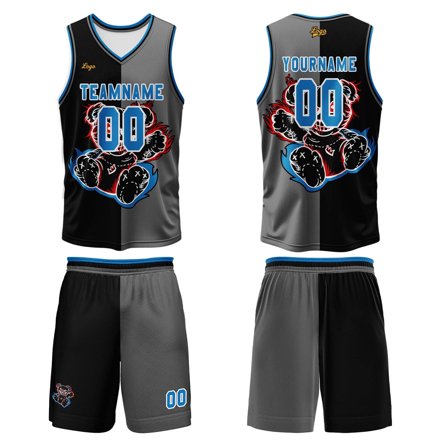 Custom Black Gray Basketball Jersey Uniform Suit Printed Your Logo Name Number