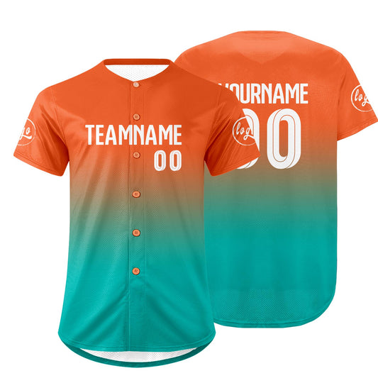 Custom Orange Cyan Baseball Jersey Personalized Gradient Team Uniforms Shirt with Name Number
