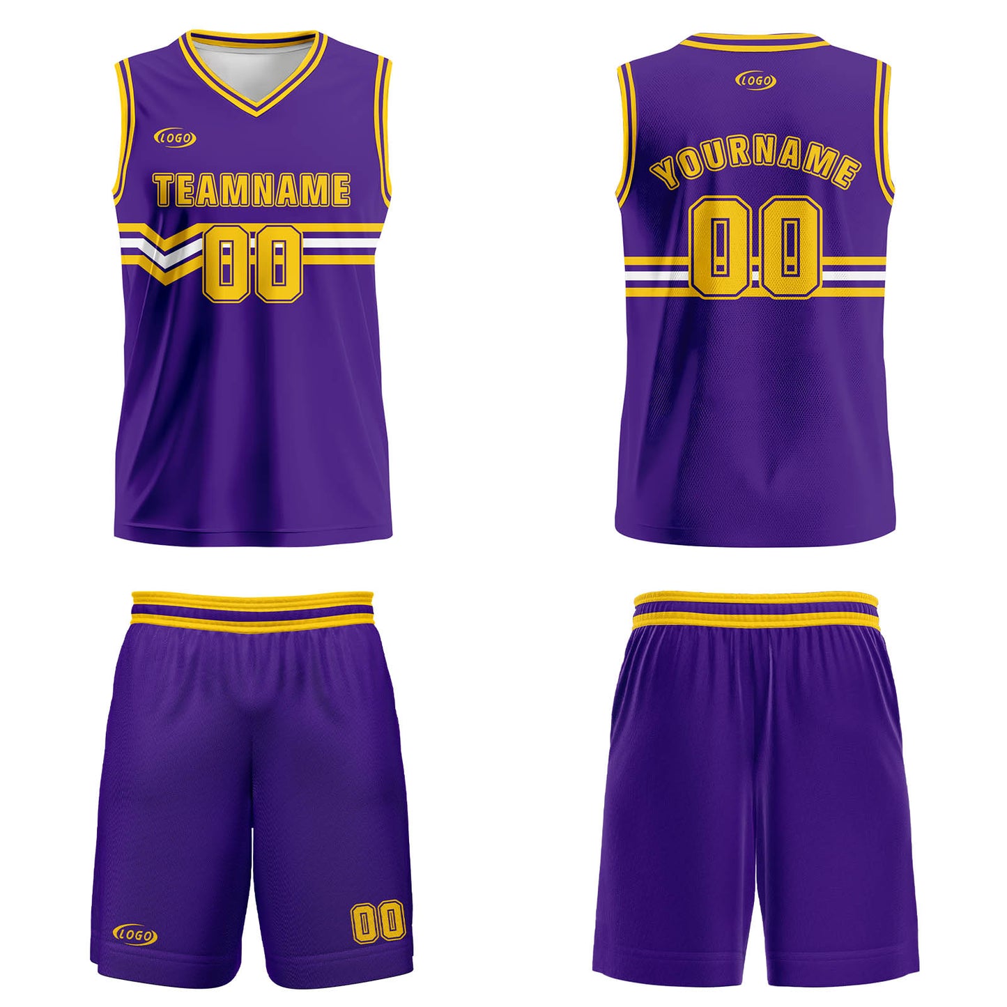 Custom Purple Yellow White Basketball Jersey Uniform Suit Printed Your Logo Name Number