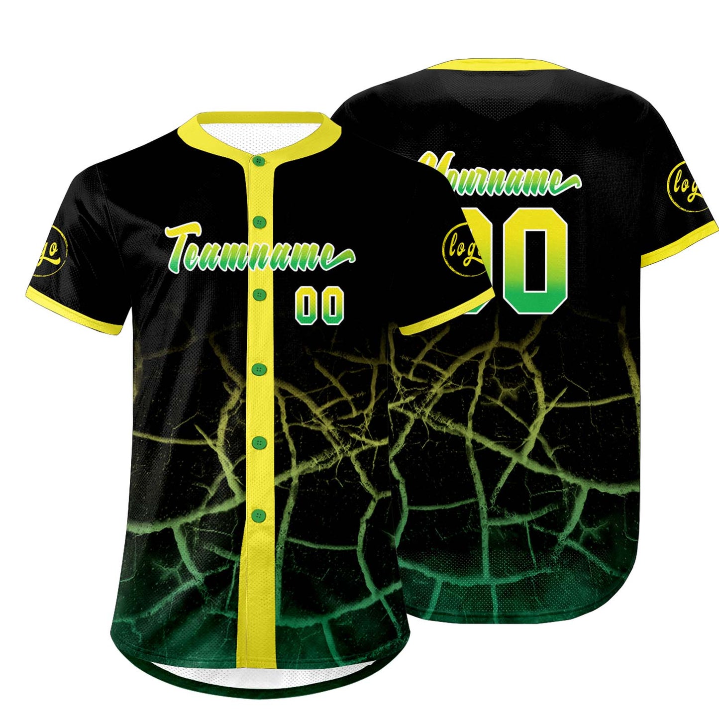 Custom Black Yellow Green Baseball Jersey Personalized Gradient Team Uniforms Shirt with Name Number