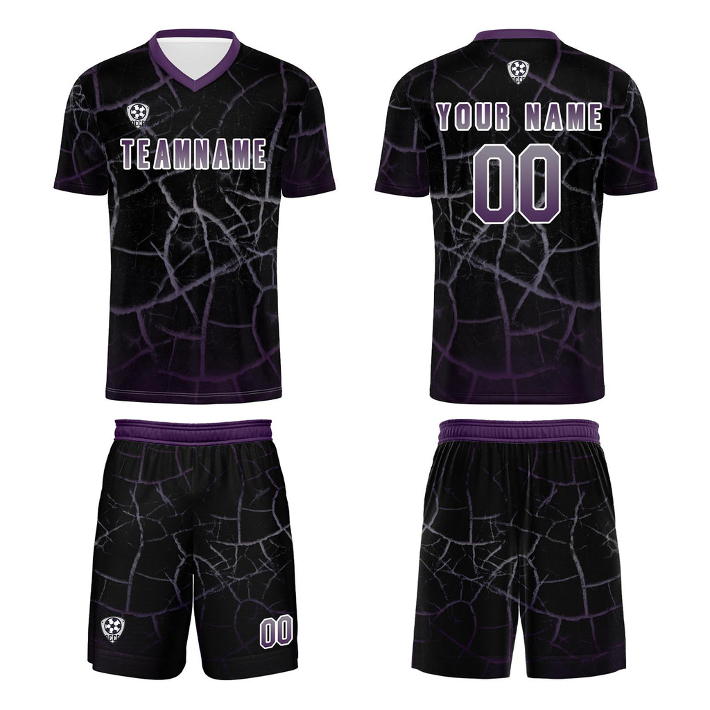 Custom Black Deep Purple Soccer Uniform Jersey Kids Adults Personalized Set Jersey Shirt
