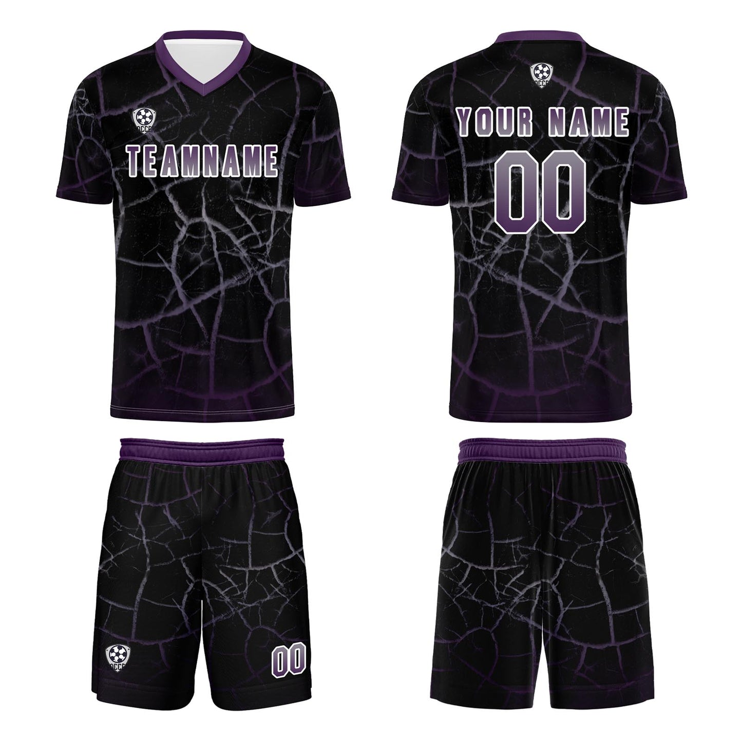 Custom Black Deep Purple Soccer Uniform Jersey Kids Adults Personalized Set Jersey Shirt