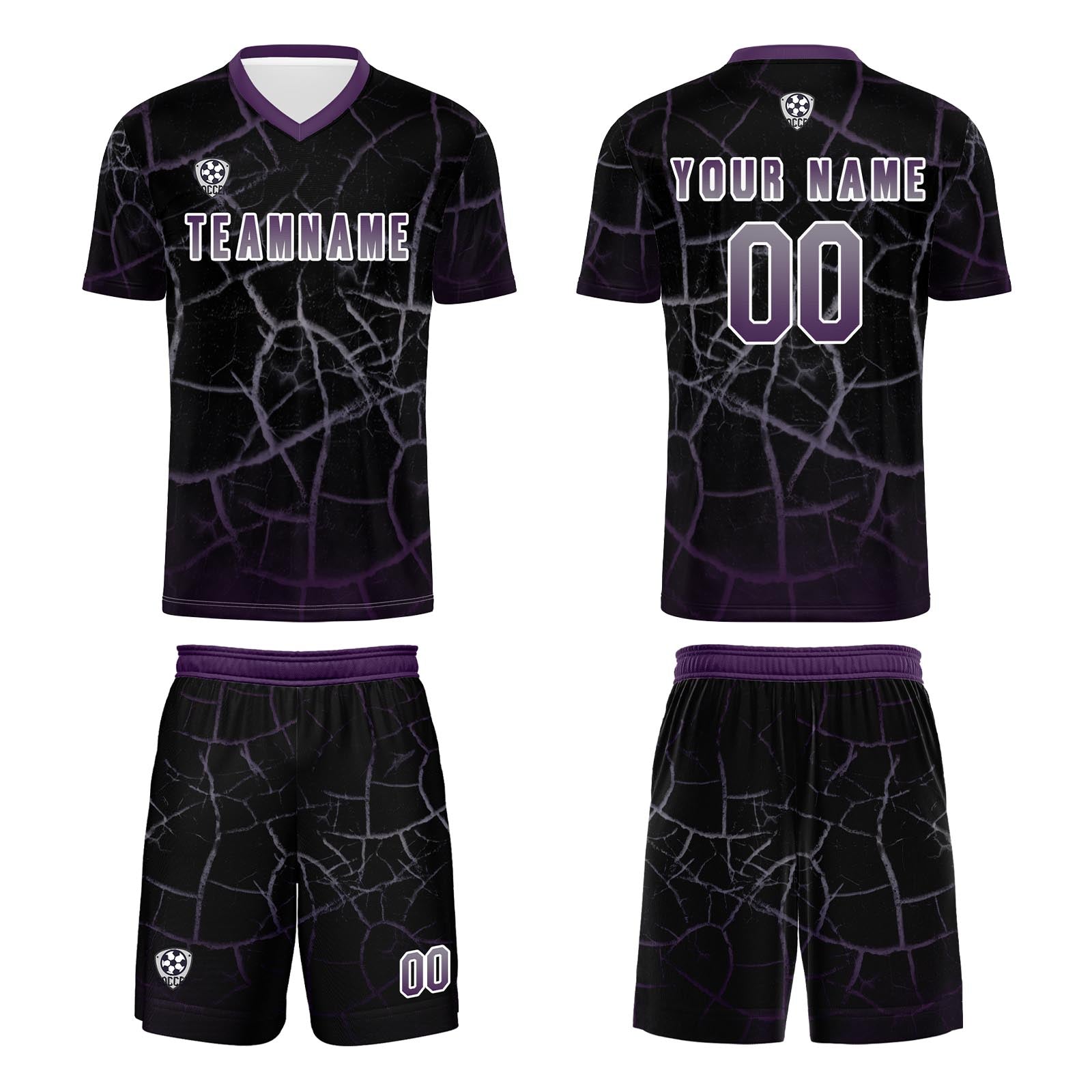 Custom Black Deep Purple Soccer Uniform Jersey Kids Adults Personalized Set Jersey Shirt
