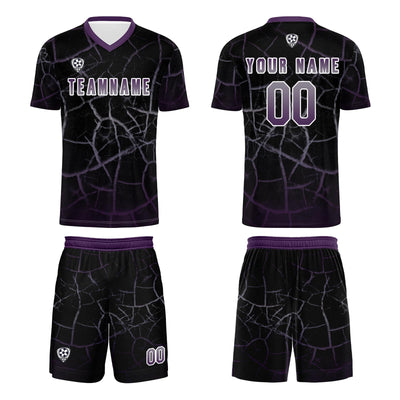 Custom Black Deep Purple Soccer Uniform Jersey Kids Adults Personalized Set Jersey Shirt