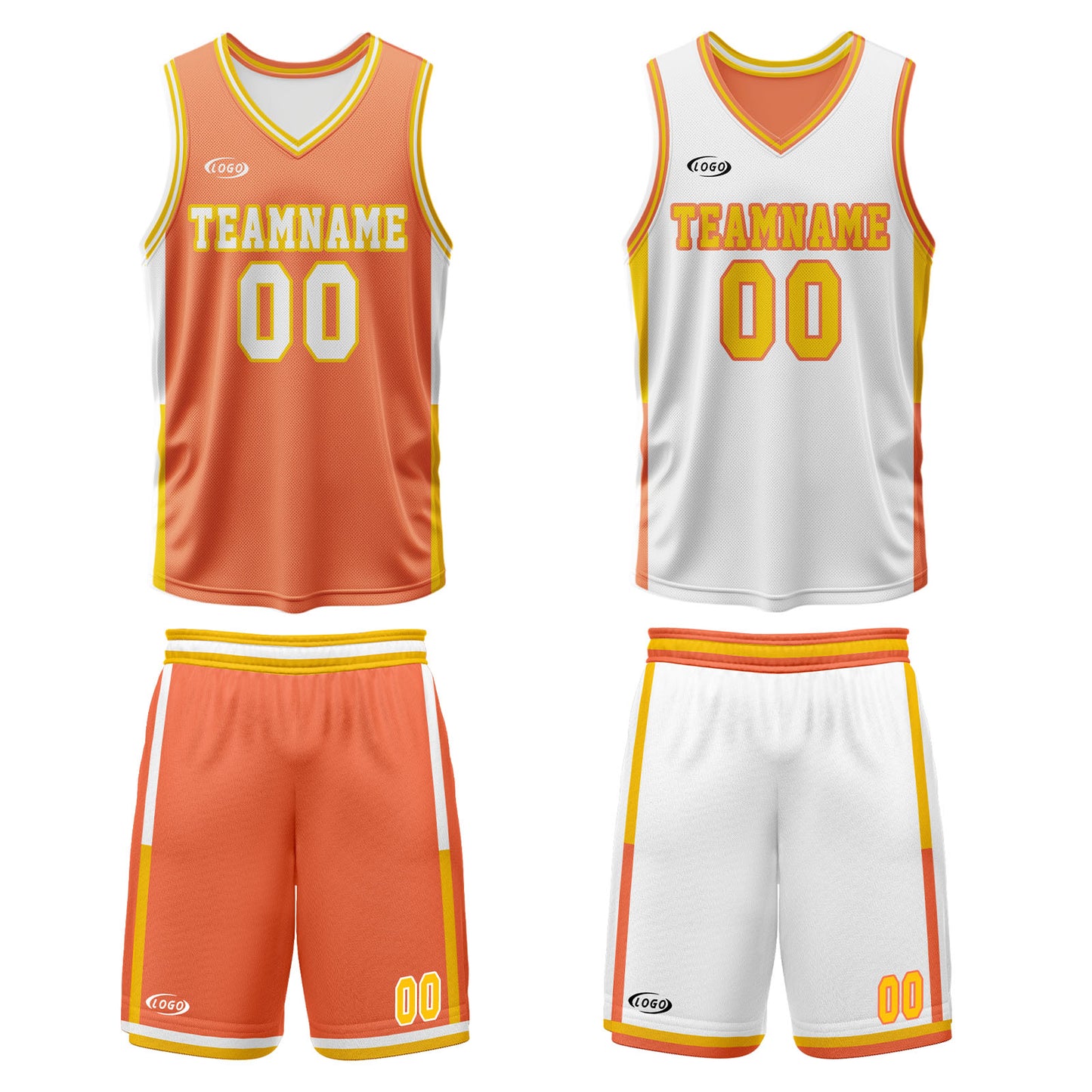 Custom Orange White Yellow Reversible Basketball Suit for Adults and Kids Personalized Jersey