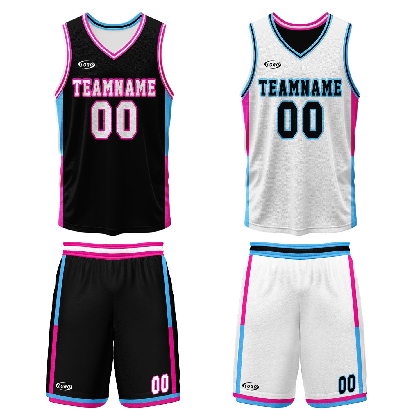 Custom Black White Reversible Basketball Suit for Adults and Kids Personalized Jersey