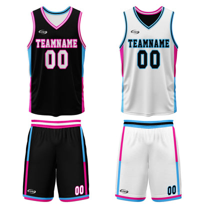 Custom Black White Reversible Basketball Suit for Adults and Kids Personalized Jersey