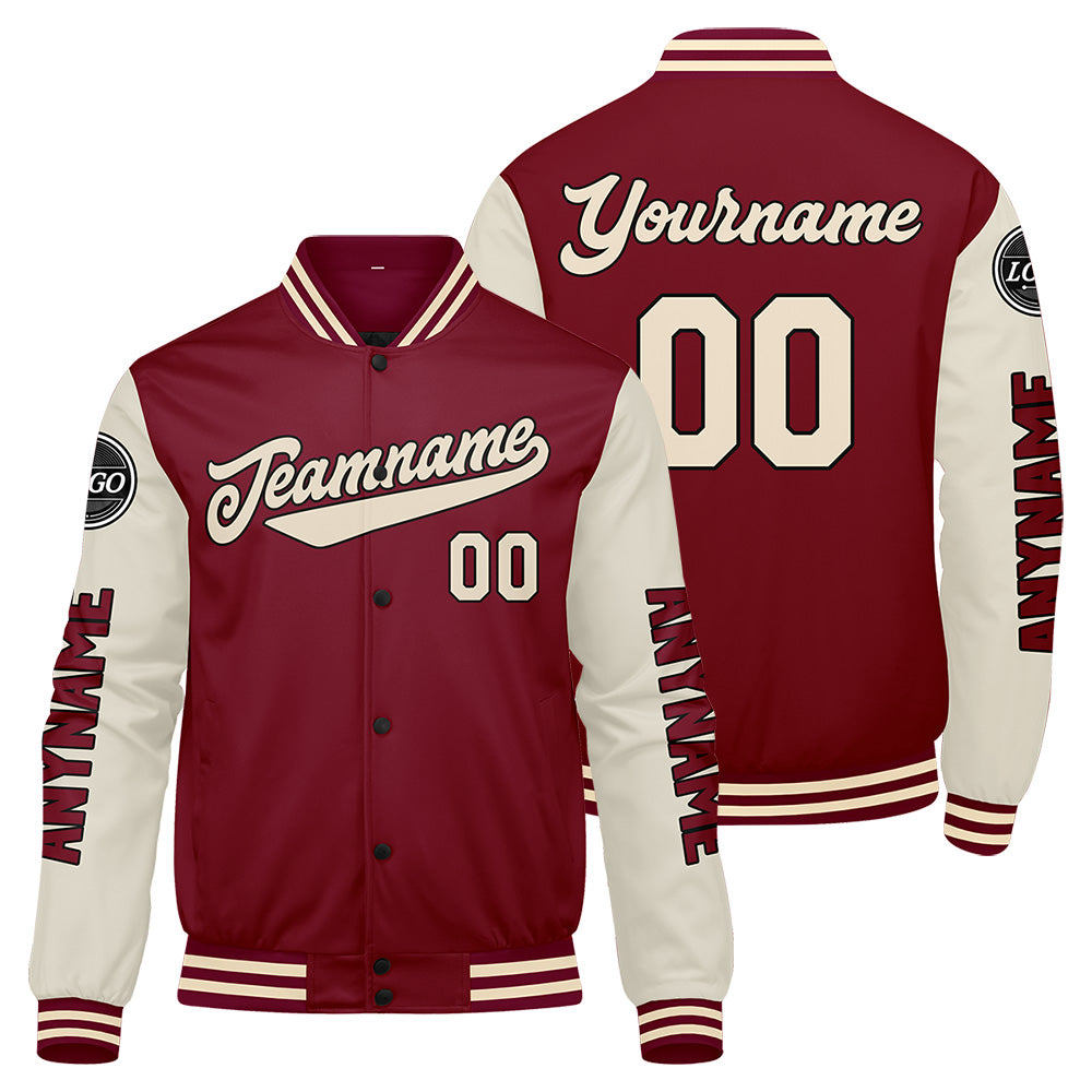 Custom Crimson Cream Varsity Jackets for Men Women Youth Personalized Letterman Jackets