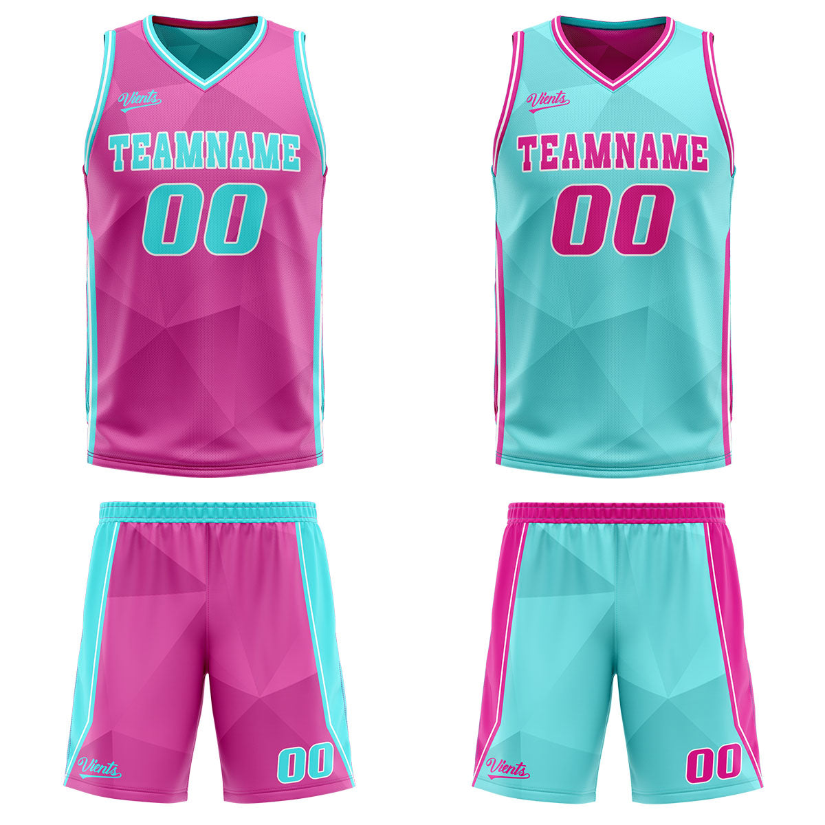Custom Pink Cyan Reversible Basketball Suit for Adults and Kids Personalized Jersey