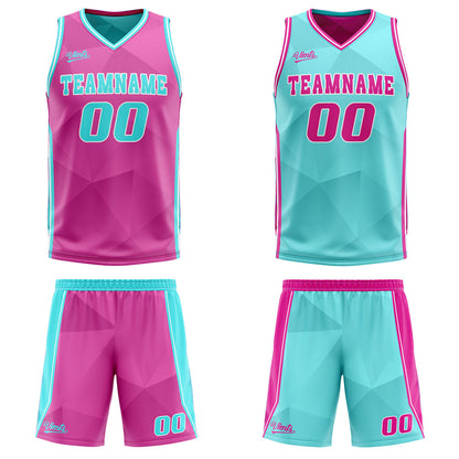 Custom Pink Cyan Reversible Basketball Suit for Adults and Kids Personalized Jersey