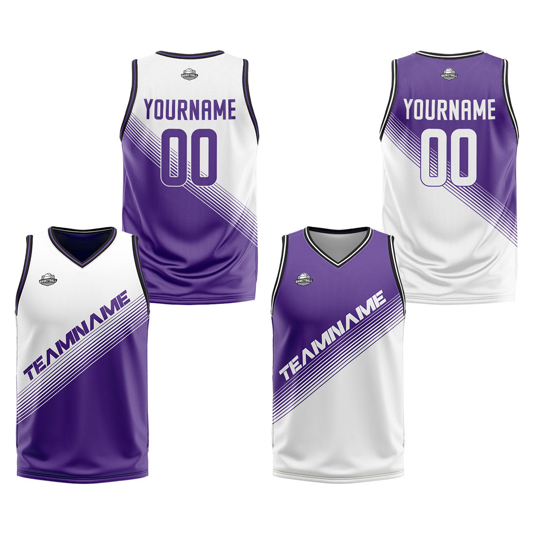 Custom White Purple Reversible Basketball Suit for Adults and Kids Personalized Jersey