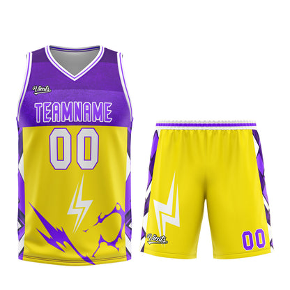 Custom Yellow Purple Basketball Jersey Uniform Suit Printed Your Logo Name Number