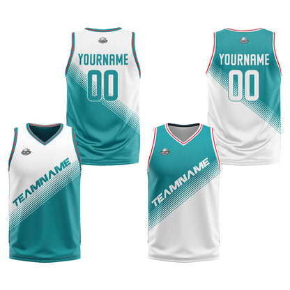Custom White Blue Reversible Basketball Suit for Adults and Kids Personalized Jersey