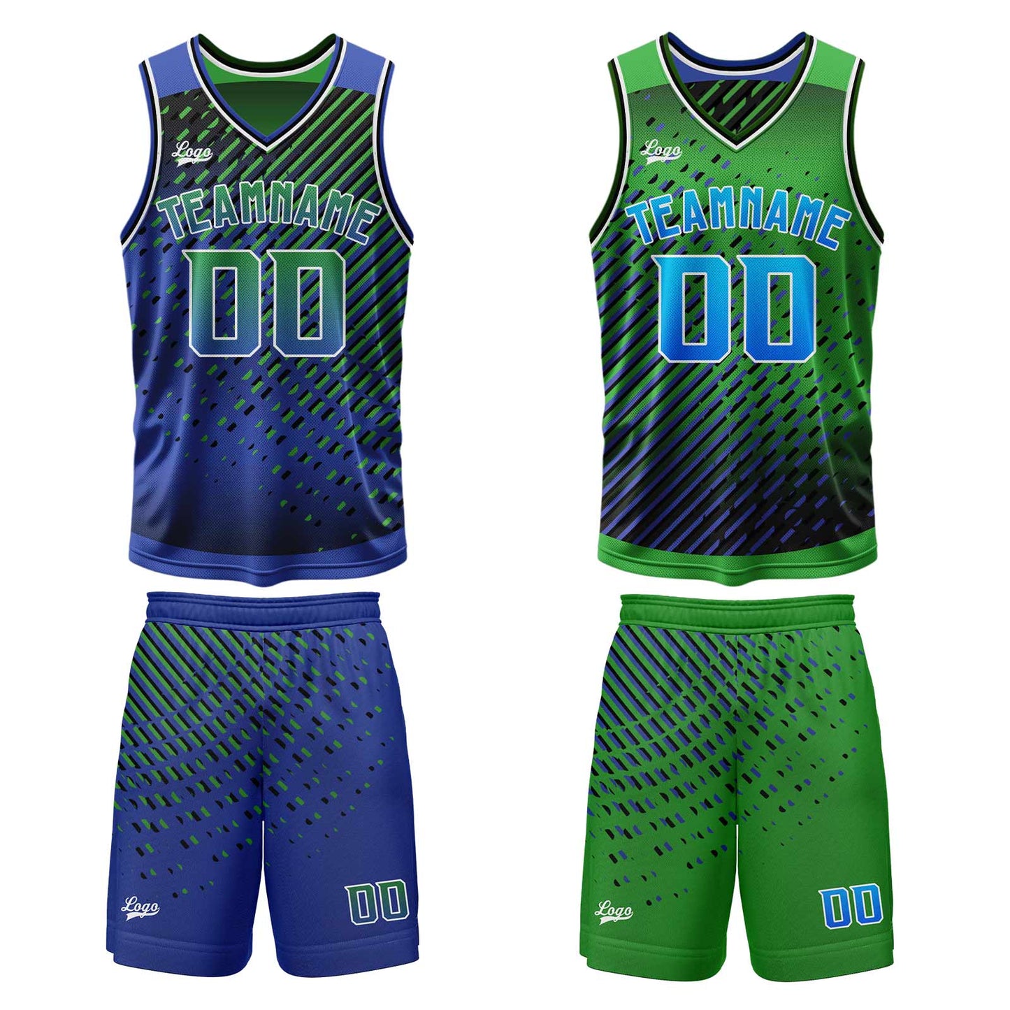 Custom Blue Green Reversible Basketball Suit for Adults and Kids Personalized Jersey