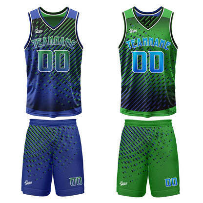 Custom Blue Green Reversible Basketball Suit for Adults and Kids Personalized Jersey