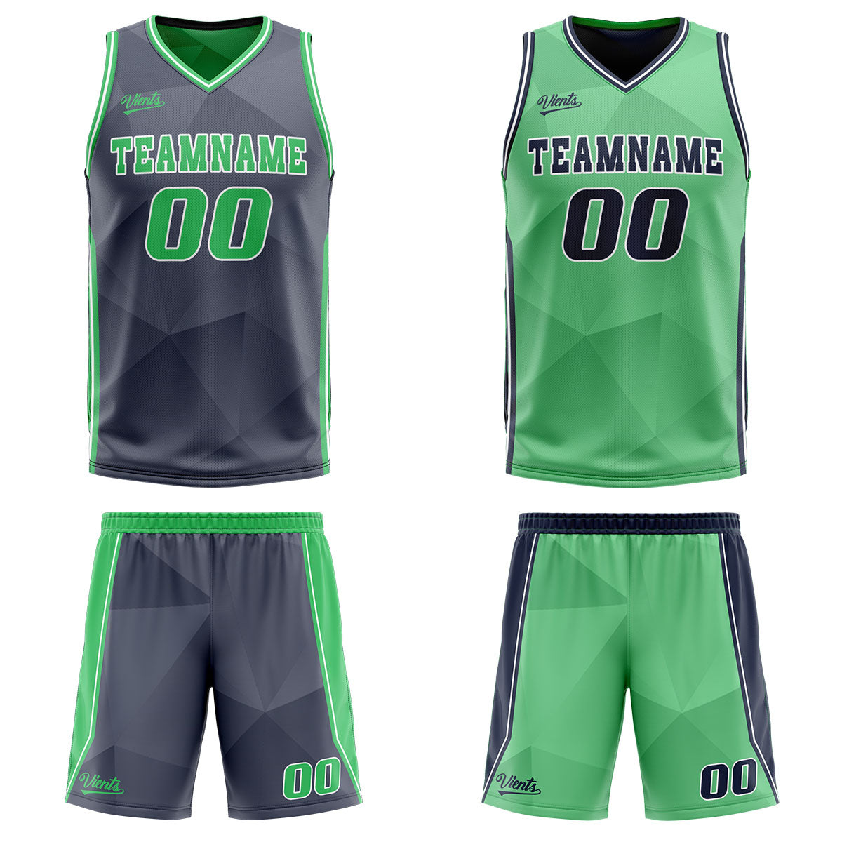 Custom Navy Green Reversible Basketball Suit for Adults and Kids Personalized Jersey