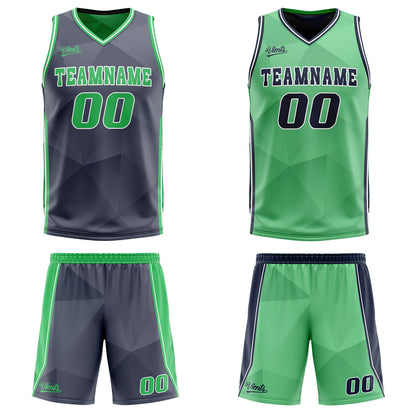 Custom Navy Green Reversible Basketball Suit for Adults and Kids Personalized Jersey