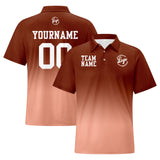 Custom Brown Pink Football Gradient Polo Shirts  Add Your Unique Logo/Name/Number