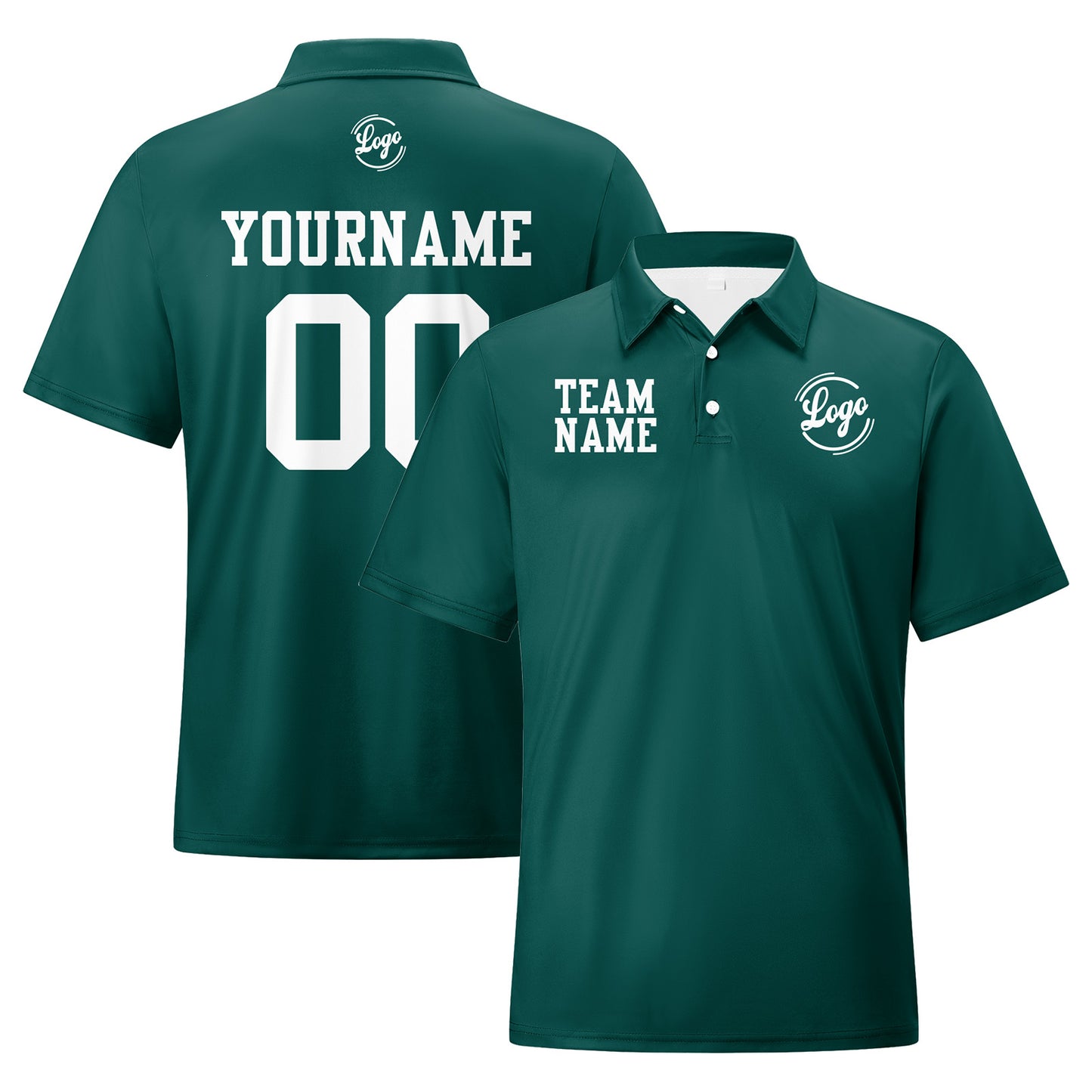 Custom Dull Green White Football Polo Shirts  Add Your Unique Logo/Name/Number