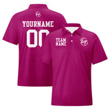 Custom Fuchsia White Football Polo Shirts  Add Your Unique Logo/Name/Number
