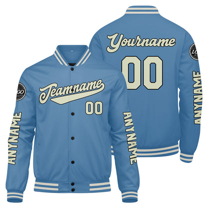 Custom Light Blue Cream Varsity Jackets for Men Women Youth Personalized Letterman Jackets