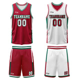 Custom Red White Green Reversible Basketball Suit for Adults and Kids Personalized Jersey