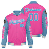 Custom Pink Light Blue Varsity Jackets for Men Women Youth Personalized Letterman Jackets