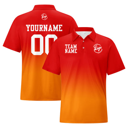 Custom Red Orange Football Gradient Polo Shirts  Add Your Unique Logo/Name/Number