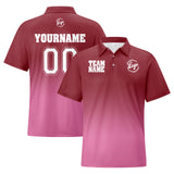 Custom Burgundy Pink Football Gradient Polo Shirts  Add Your Unique Logo/Name/Number