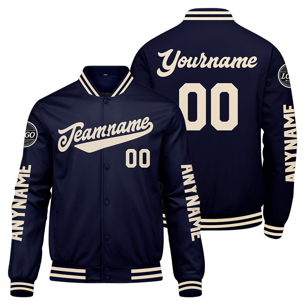 Custom Navy Cream Varsity Jackets for Men Women Youth Personalized Letterman Jackets