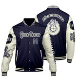 Custom Navy White Letterman Varsity Jacket Personalized Embroidery Printing
