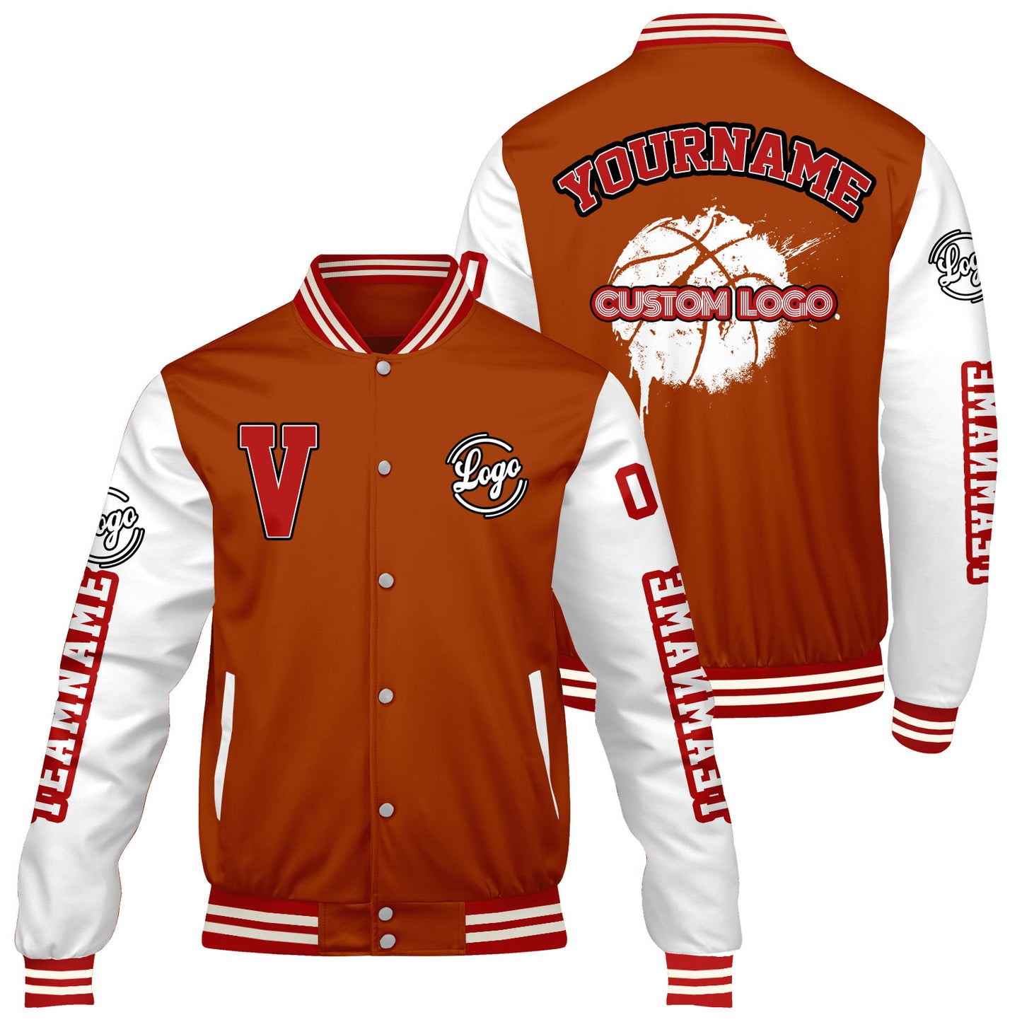 Custom Dull Orange White Varsity Jackets for Men Women Youth Personalized Letterman Jackets