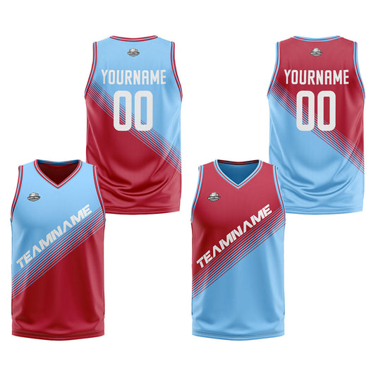 Custom Blue Red Reversible Basketball Suit for Adults and Kids Personalized Jersey